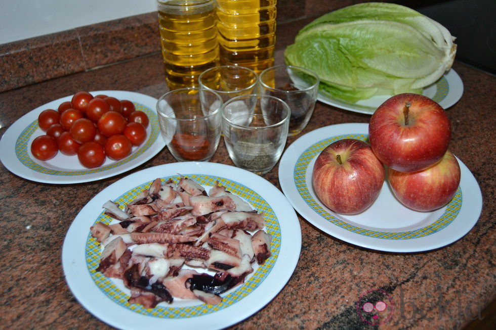 Ingredientes necesarios para hacer ensalada de pulpo y manzana
