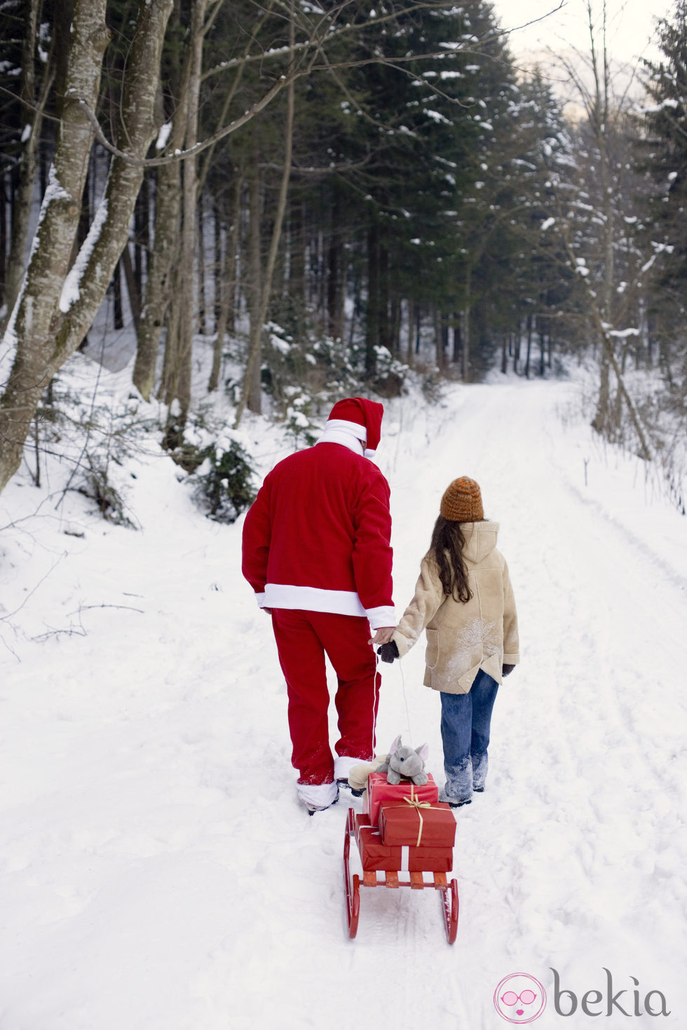 Papá Noel lleva regalos en un trineo en Laponia